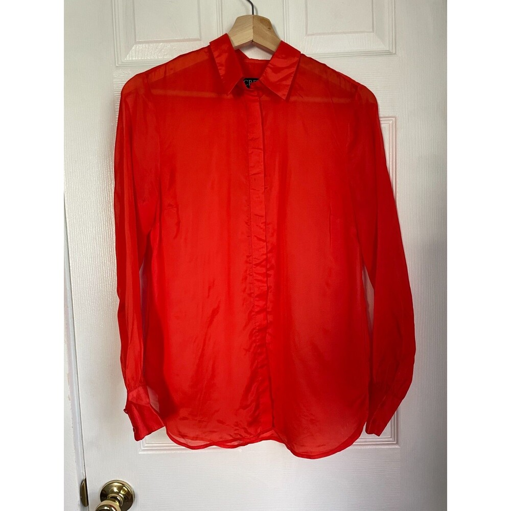 J. CREW size 2 Button Up Shirt in Sheer Organza Womens red READ!!
